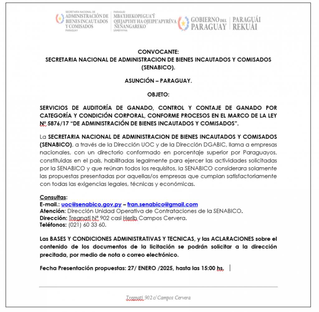 SERVICIOS DE AUDITORÍA DE GANADO, CONTROL Y CONTAJE DE GANADO POR CATEGORÍA Y CONDICIÓN CORPORAL
