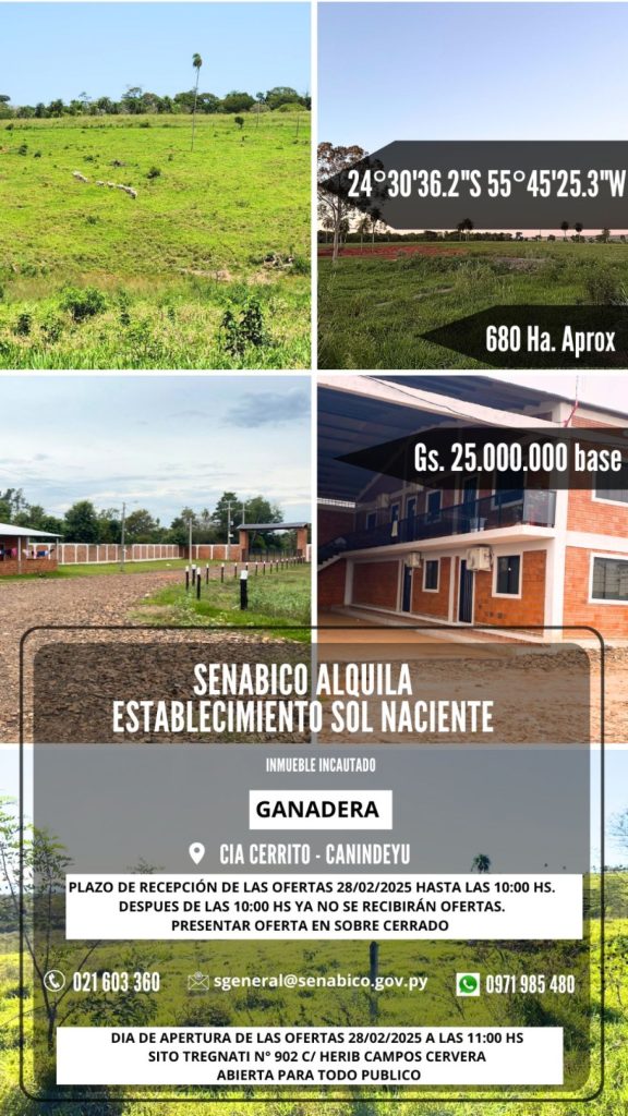 DISPONIBLE ALQUILER DE ESTANCIA INCAUTADA