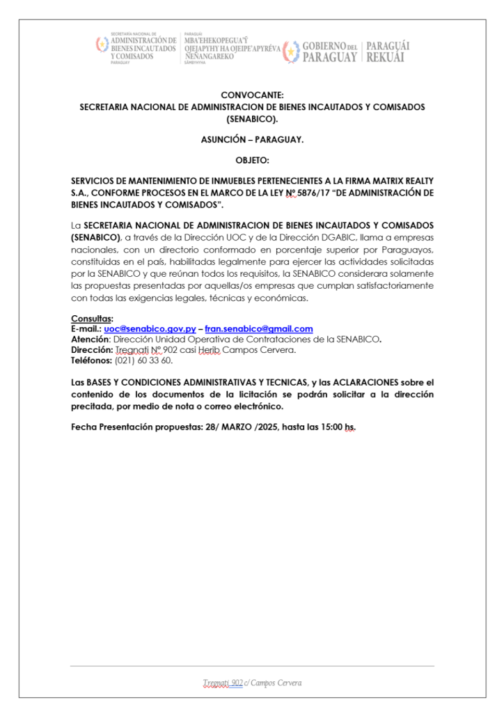 SERVICIOS DE MANTENIMIENTO DE INMUEBLES PERTENECIENTES A LA FIRMA MATRIX REALTY S.A.
