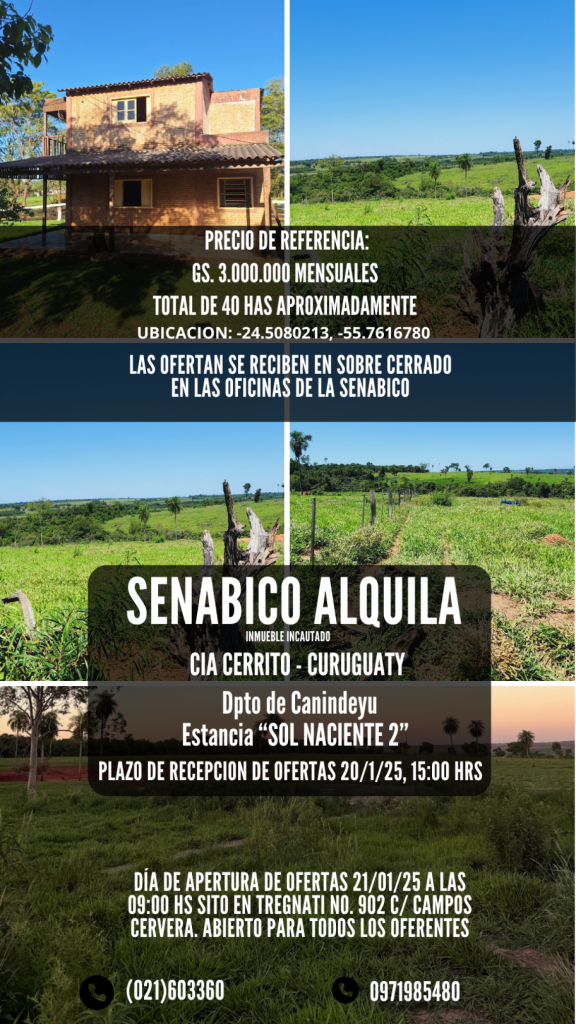 DISPONIBLE ALQUILER DE ESTANCIA INCAUTADA